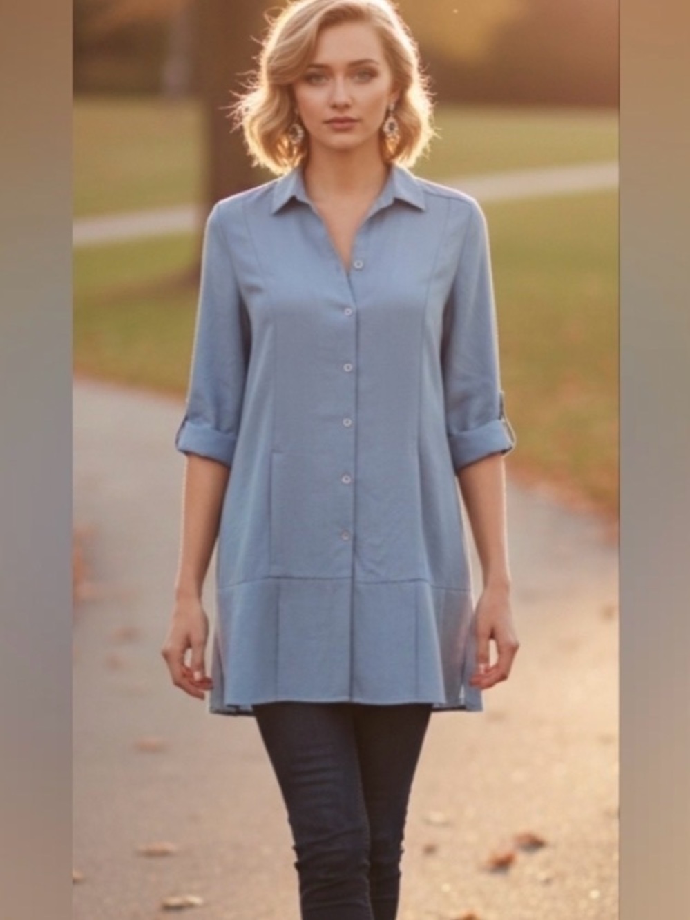 NWOT Soft Surroundings Tencel Island Breeze Shirt blue button down large